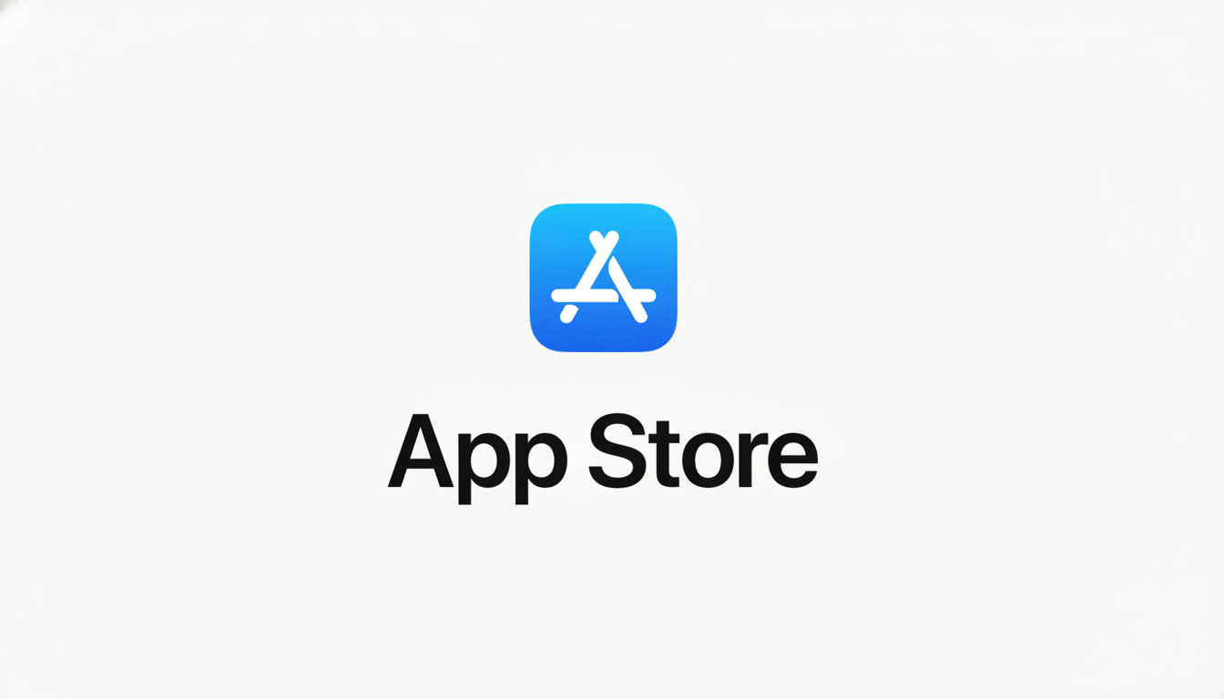 The App Store logo and text on a white background, resized to a 16:9 aspect ratio.