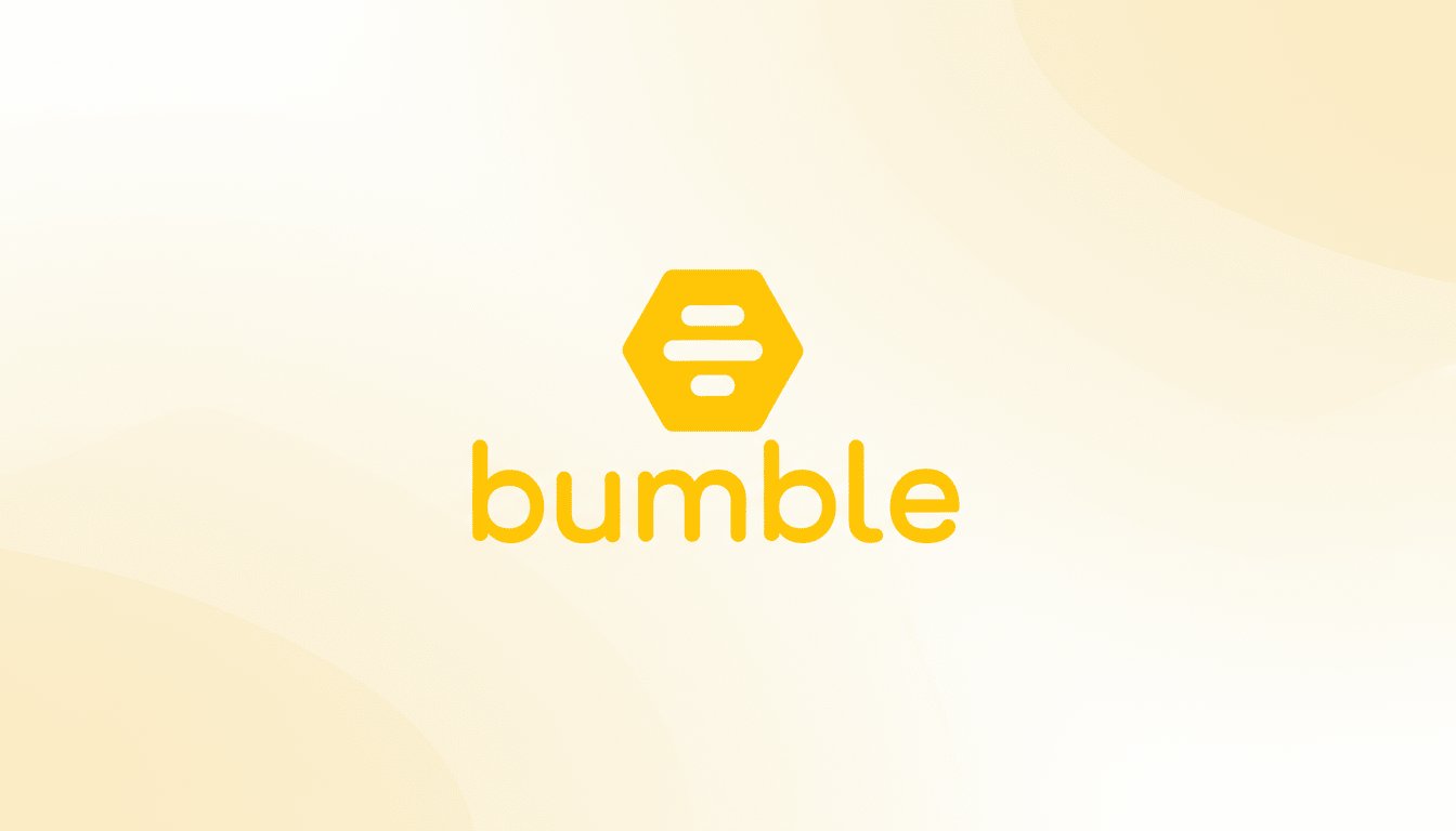 The Bumble logo, featuring a yellow hexagonal beehive icon above the word bumble in yellow lowercase letters, set against a soft, light yellow gradient background with subtle, flowing patterns.