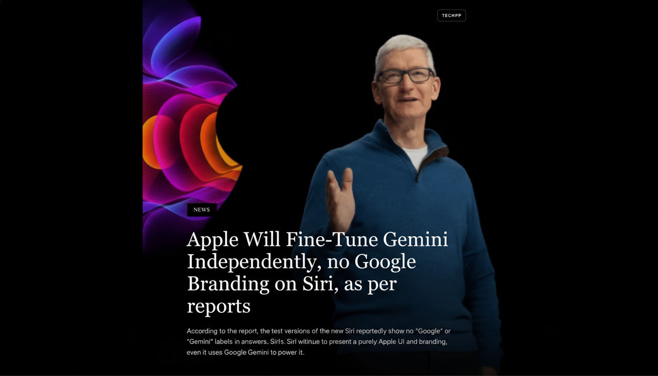 Apple Siri and Gemini AI logos, illustrating Apple fine-tuning Gemini for Siri without Google