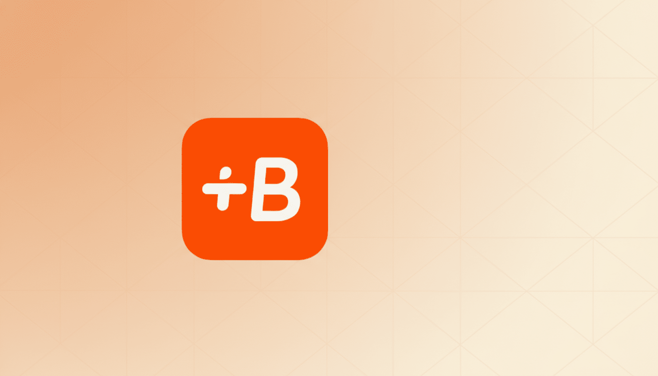 A 16:9 aspect ratio image featuring an orange square icon with a white plus sign and the letter B on a professional flat design background with soft patterns and gradients.