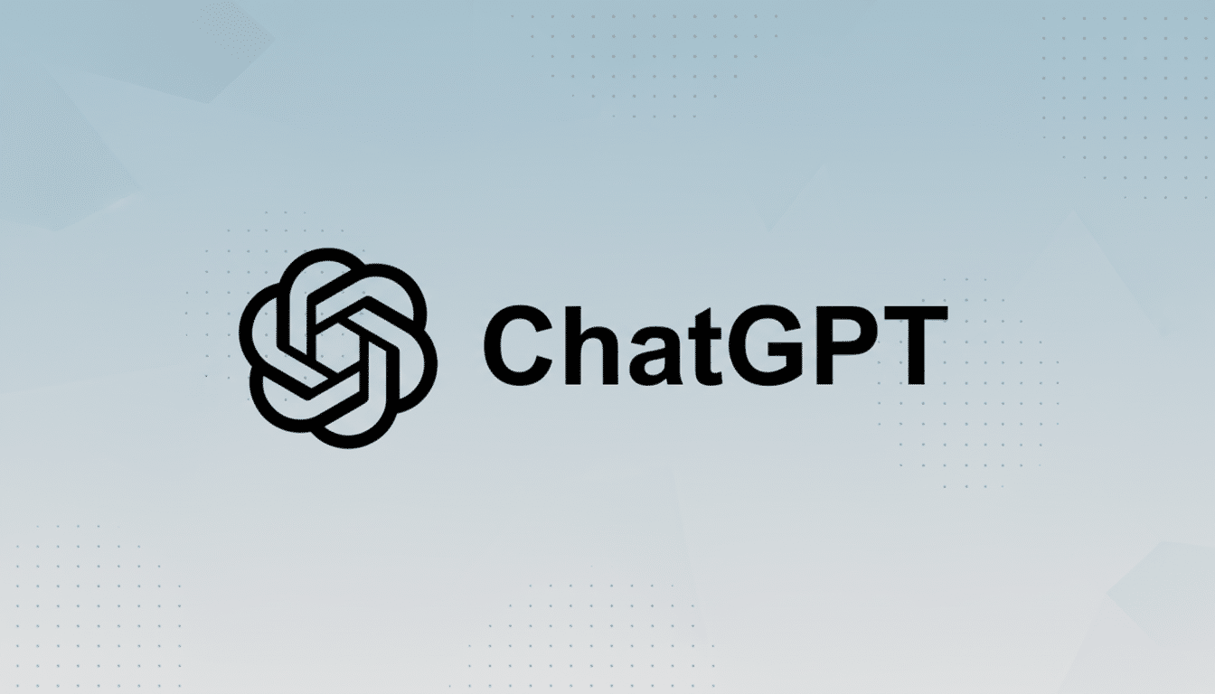 The ChatGPT logo, featuring a stylized knot icon and the text ChatGPT in black, set against a professional light blue gradient background with subtle geometric patterns.