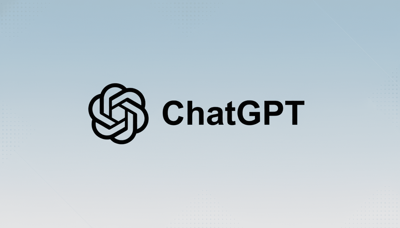 The ChatGPT logo, featuring a black stylized knot icon to the left of the word ChatGPT in black text, set against a professional light blue gradient background with subtle dot patterns.