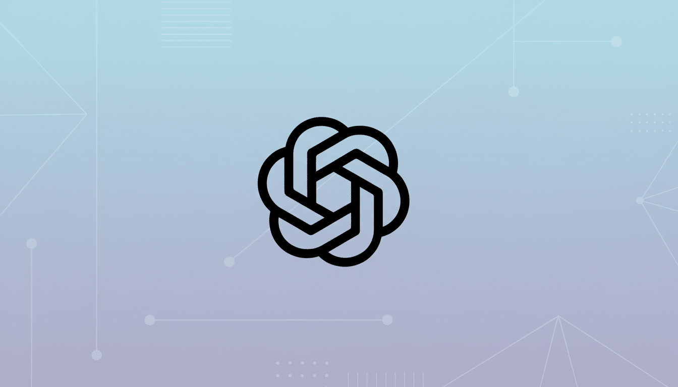 A black, stylized knot-like logo with six interconnected loops forming a central hexagon, set against a professional flat design background with soft blue and purple gradients and subtle geometric patterns.