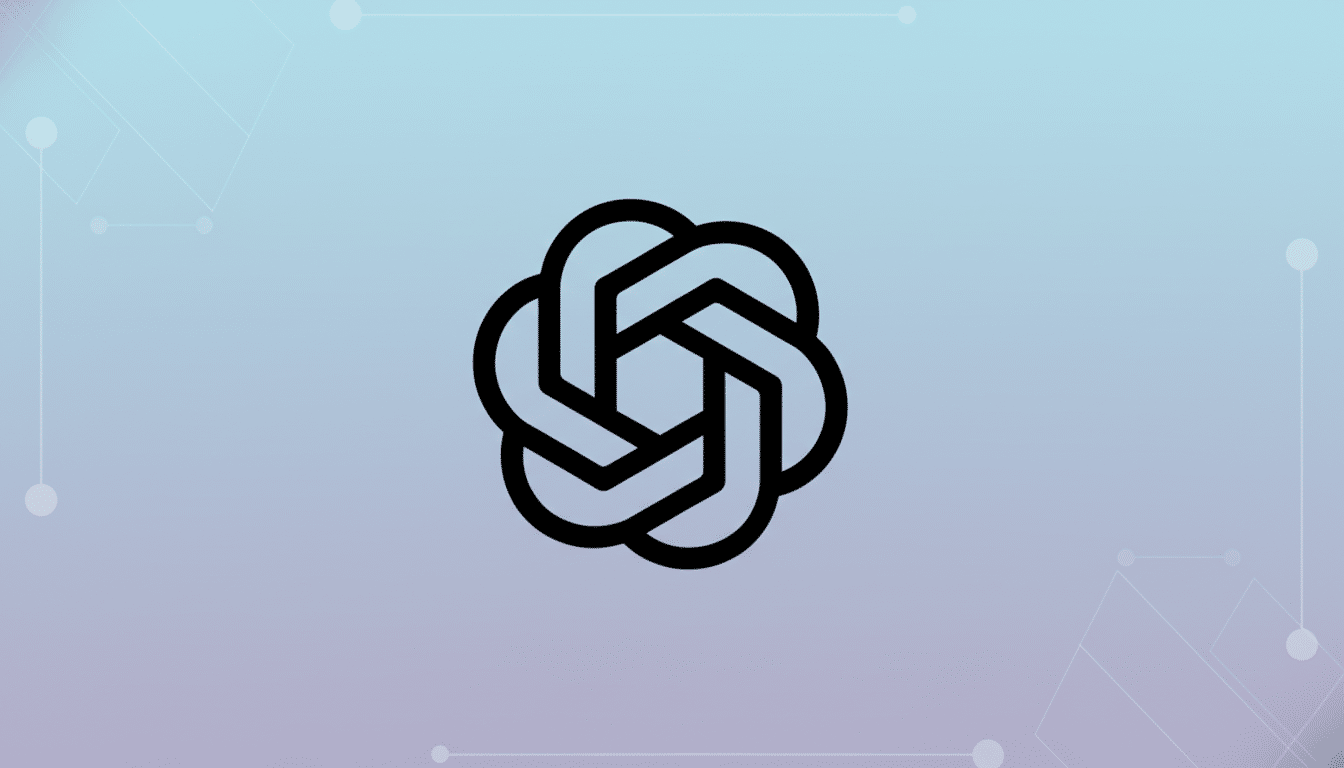 A black, stylized knot-like logo with six interconnected loops forming a hexagonal shape in the center, set against a professional light blue and purple gradient background with subtle geometric patterns.