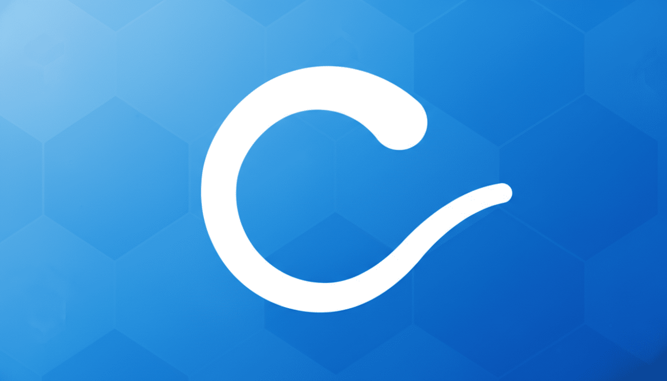 A white, stylized letter C on a blue background with a subtle hexagonal pattern.