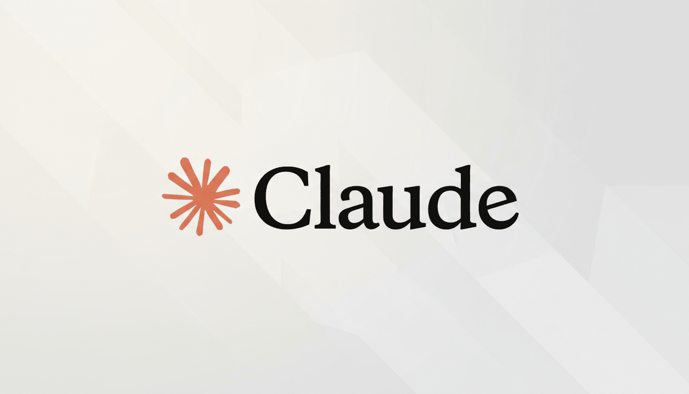 The Claude logo, featuring a stylized orange asterisk to the left of the word Claude in black text, presented on a professional light gray background with subtle geometric patterns.