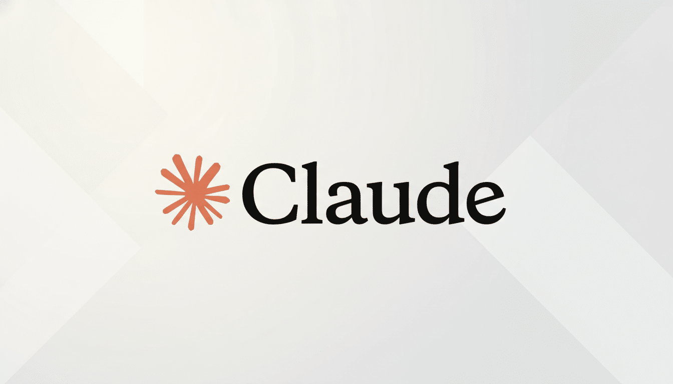 The Claude logo, featuring a stylized orange asterisk to the left of the word Claude in black text, set against a professional light gray background with subtle geometric patterns.