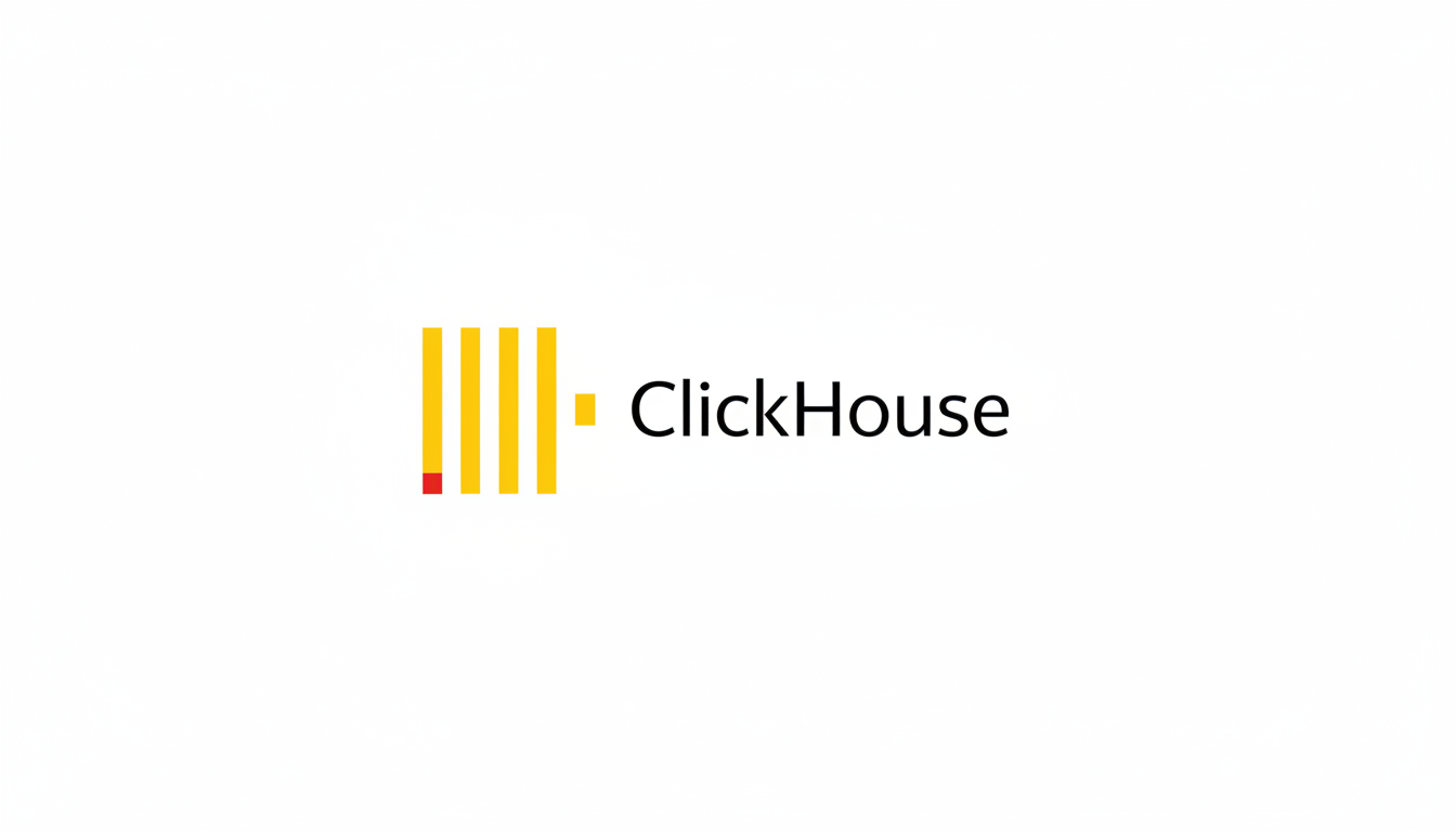 The ClickHouse logo, featuring five vertical yellow bars with the first bar having a small red segment at the bottom, followed by a small yellow square, and the word ClickHouse in black text, all on a white background.