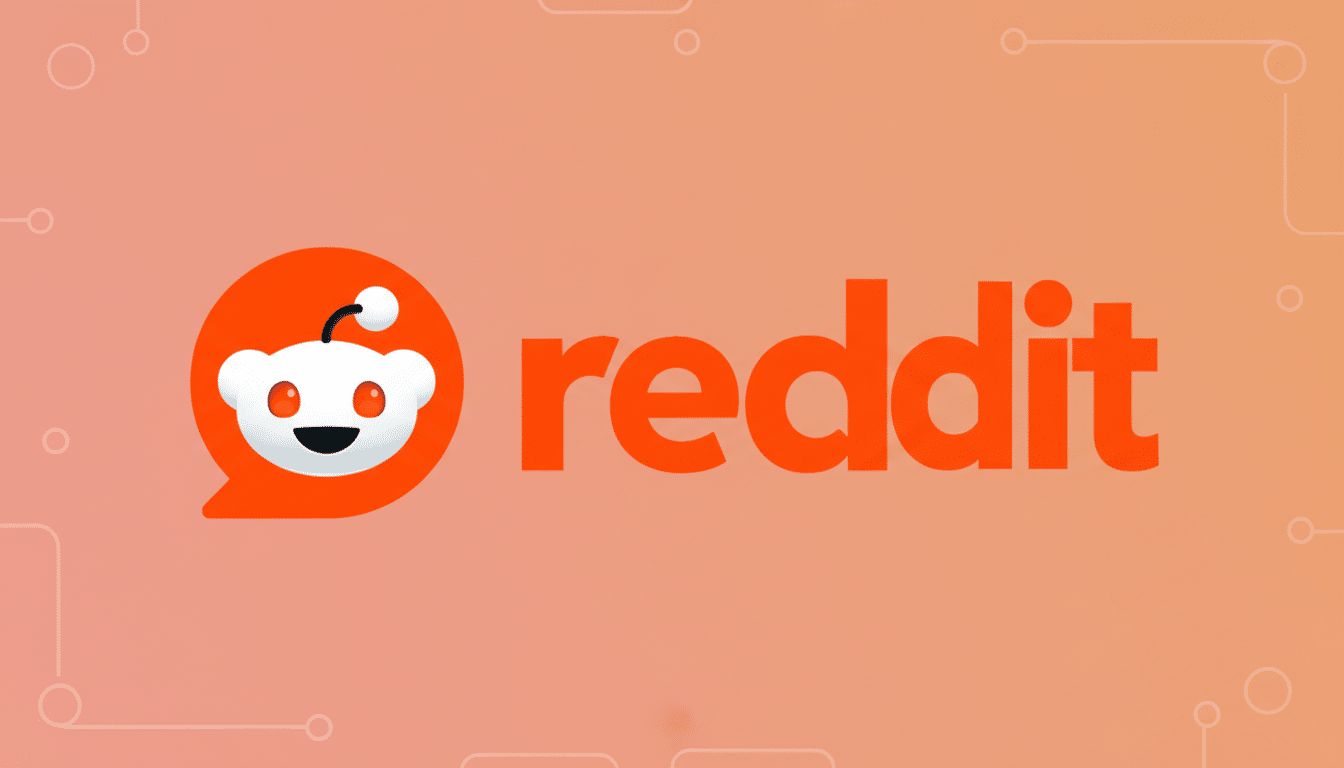 The Reddit logo, featuring the white alien mascot Snoo in an orange speech bubble next to the word reddit in orange, set against a professional flat design background with soft orange and pink gradients and subtle geometric patterns.