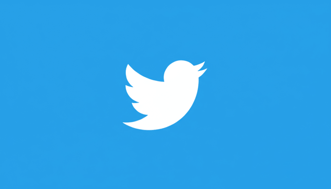 The Twitter logo, a white bird silhouette, centered on a solid blue background, resized to a 16:9 aspect ratio.