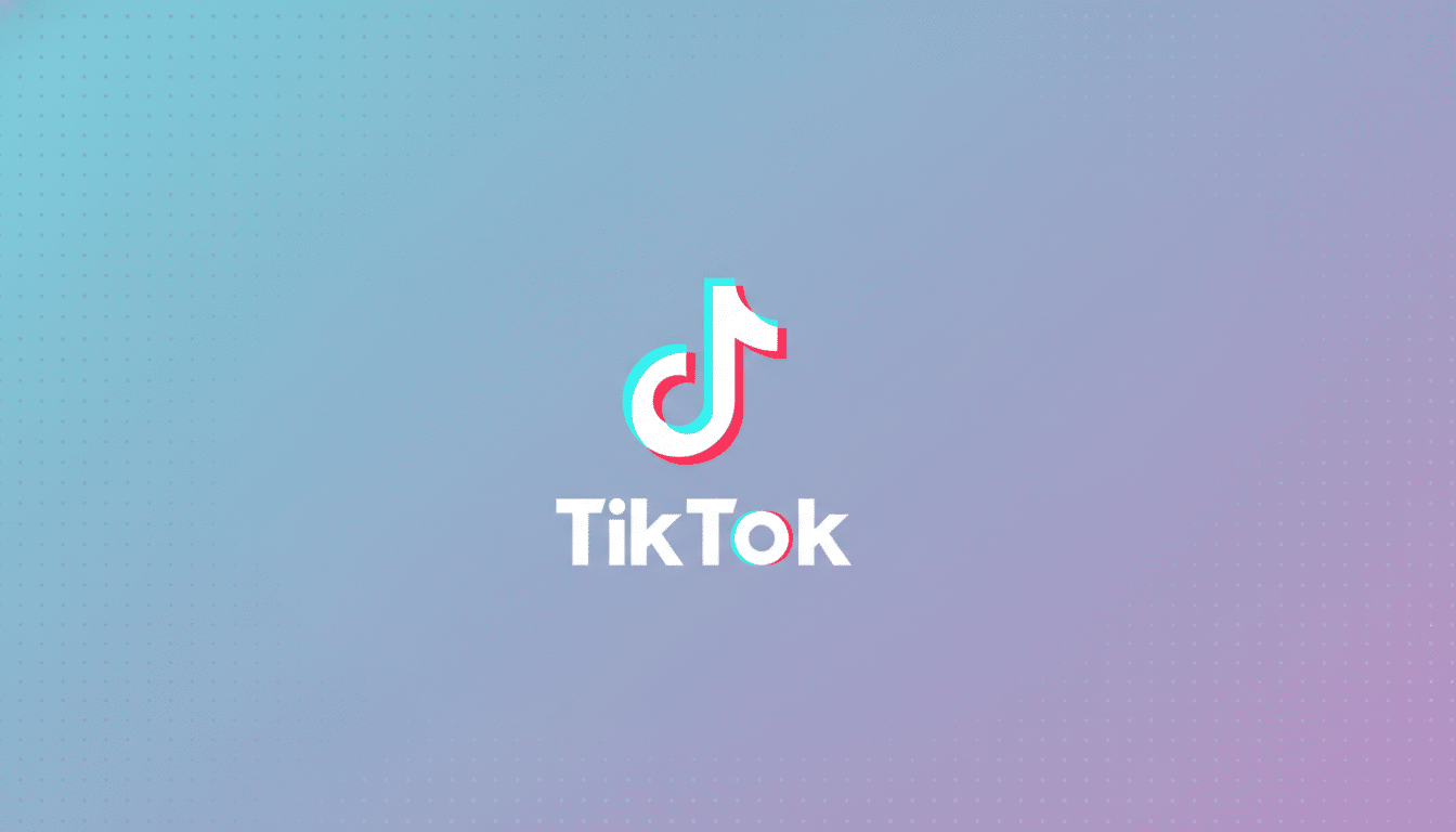 The TikTok logo, featuring a white musical note icon with cyan and red outlines, and the word TikTok in white text below it, centered on a professional 16:9 gradient background that transitions from light blue to light purple with a subtle dotted pattern.