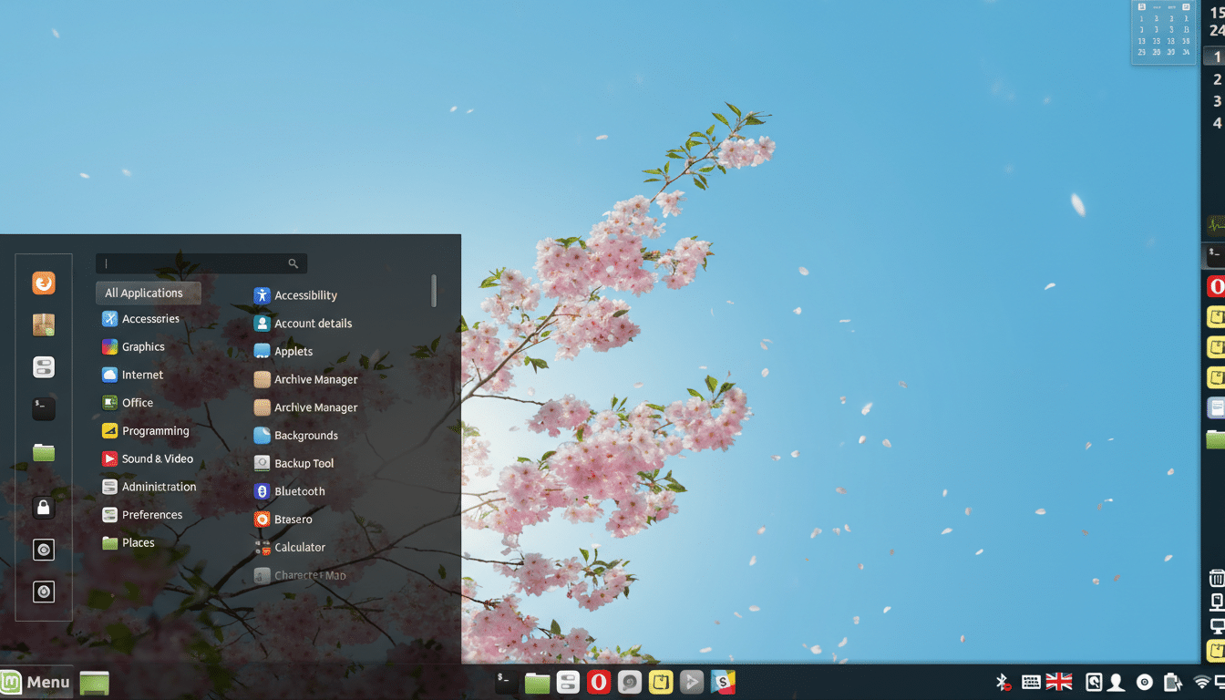 Elegance Linux work-ready desktop with productivity tools and sleek professional UI