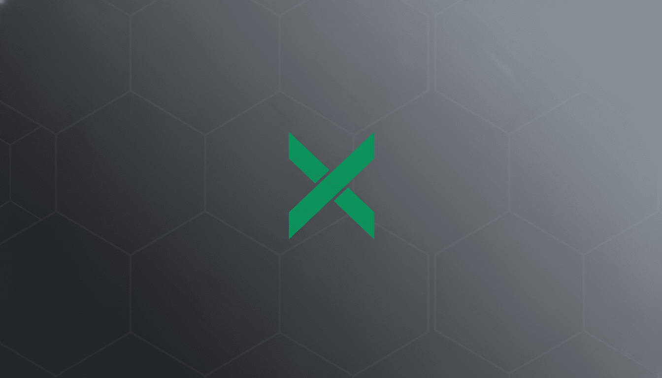 A green X shaped logo on a dark gray background with a subtle hexagonal pattern.