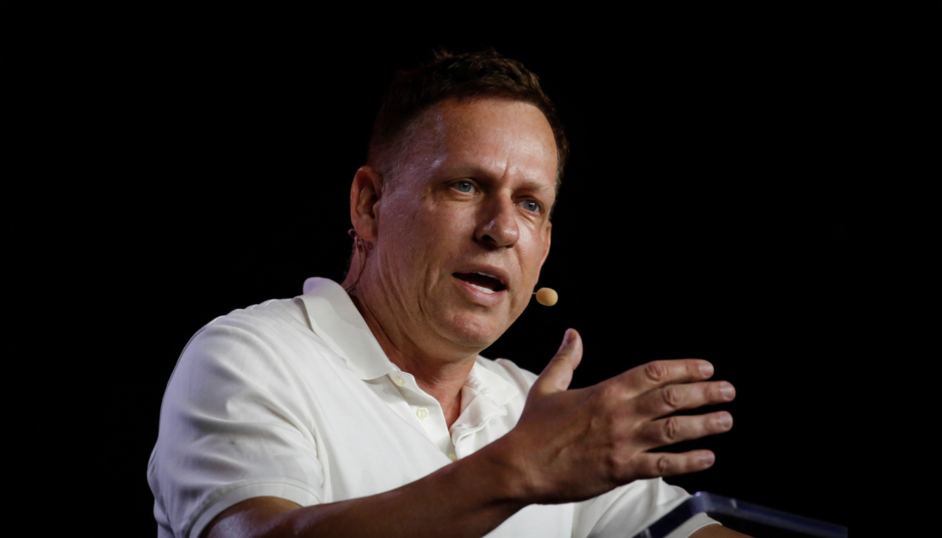 A man in a white polo shirt speaking, with a microphone attached to his ear, against a dark background.