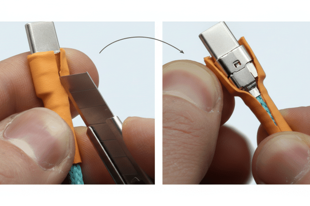 USB-C port close-up with cable, simple first fix for charging glitches