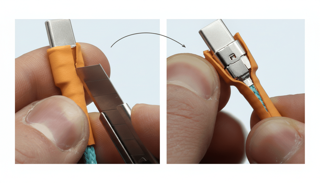 USB-C port close-up with cable, simple first fix for charging glitches