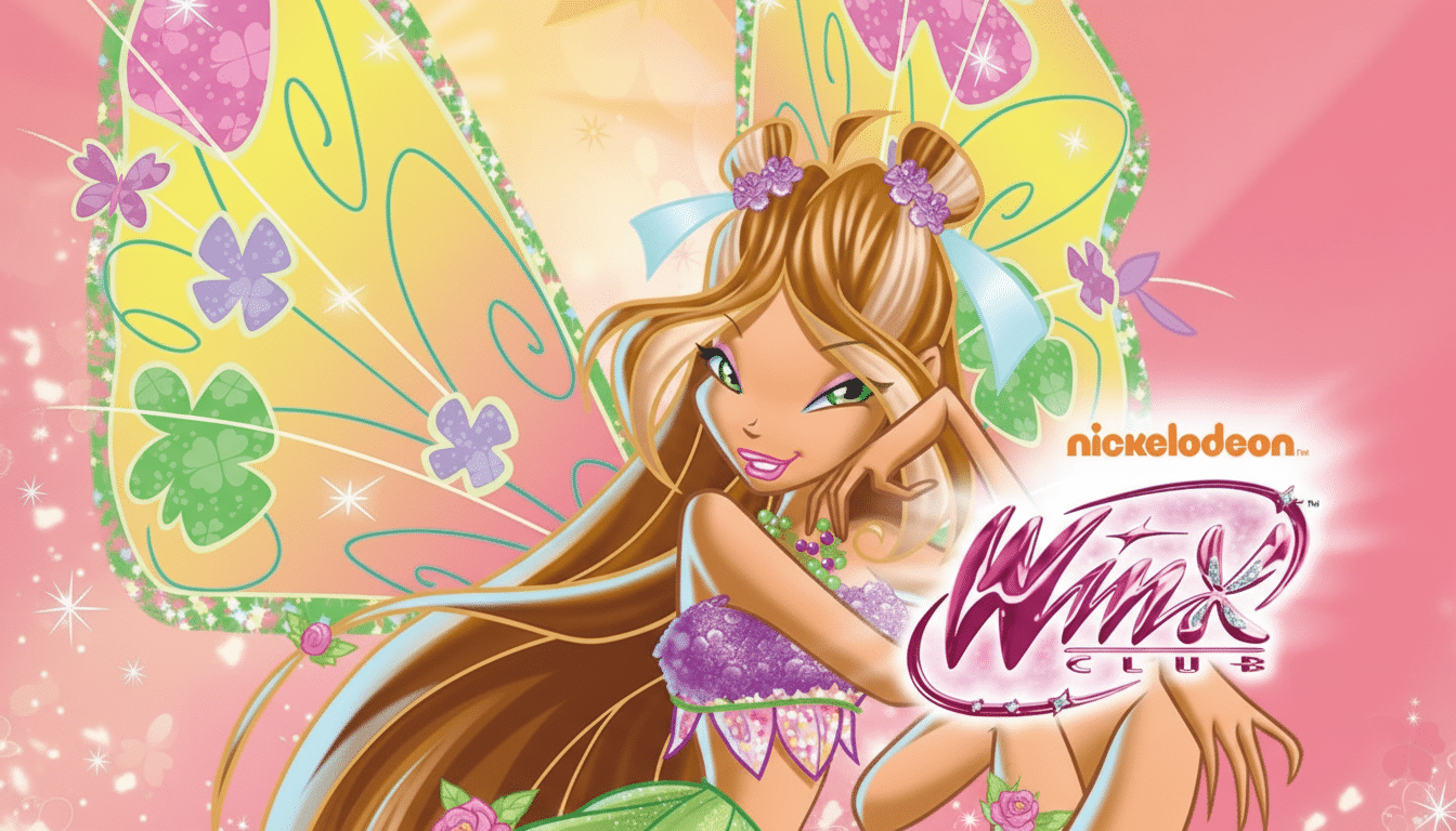 A 16:9 aspect ratio image of Flora from Winx Club, with her original background, enhanced professionally.