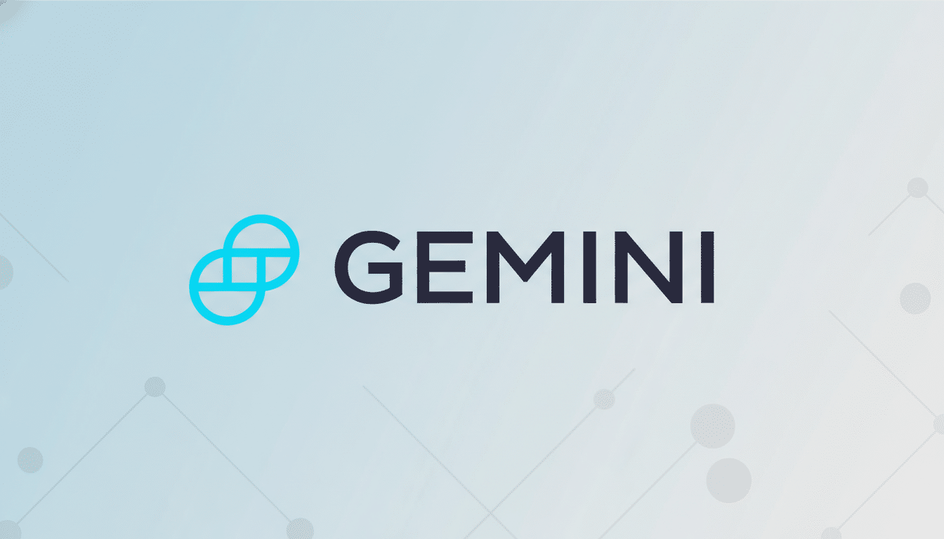 The Gemini logo, featuring a light blue interlocking circle icon to the left of the word GEMINI in dark gray, set against a professional light blue and white gradient background with subtle geometric patterns.