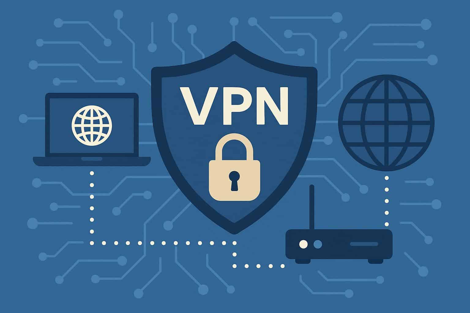 Illustration of secure VPN connection protecting online privacy and encrypting internet traffic