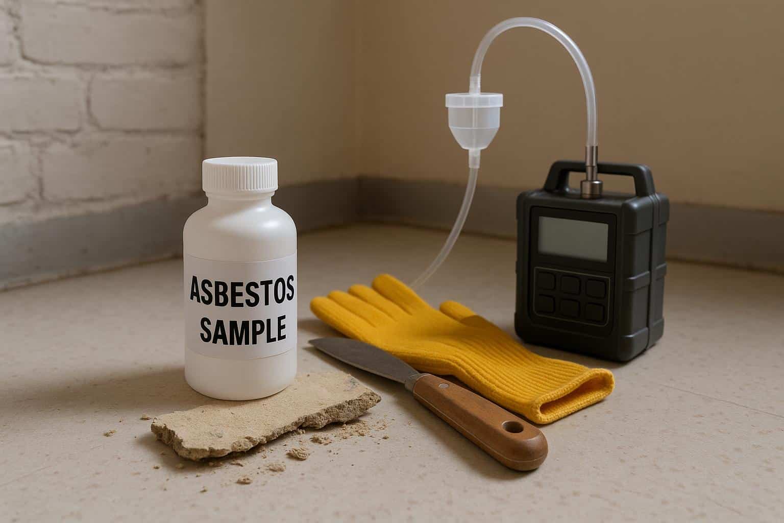 Asbestos testing equipment analyzing building materials for hidden hazardous asbestos fibers