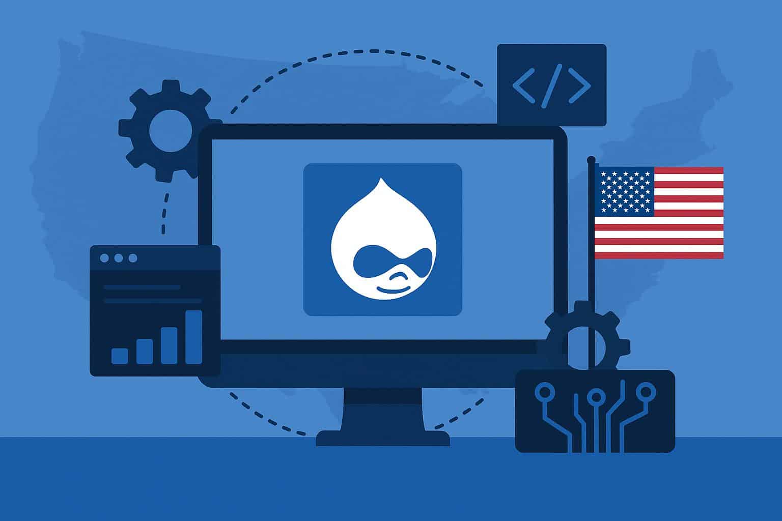 Leading Drupal development companies in USA—showcasing top web agency logos and branding