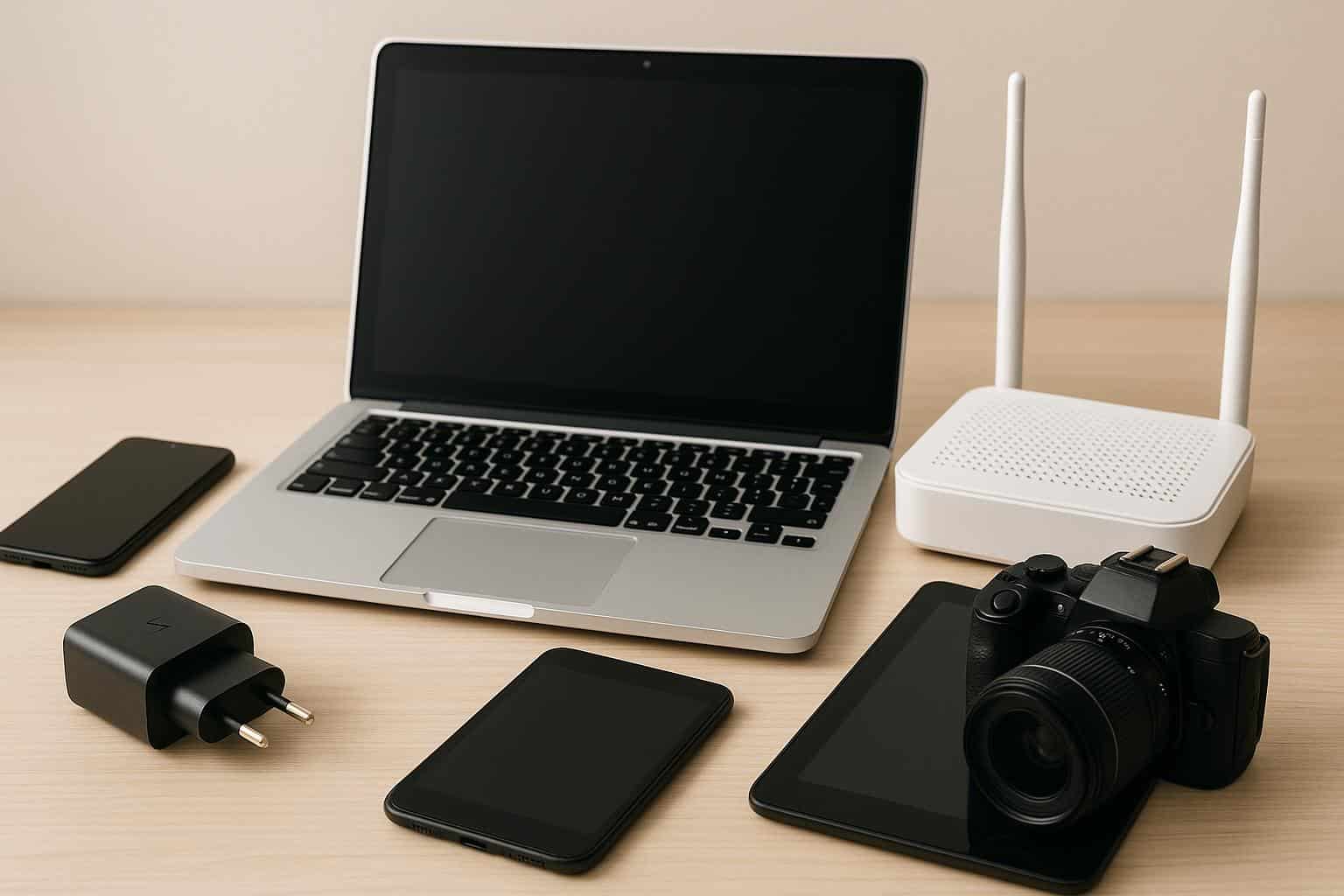 Assorted home electronic devices on a table highlighting the importance of device protection