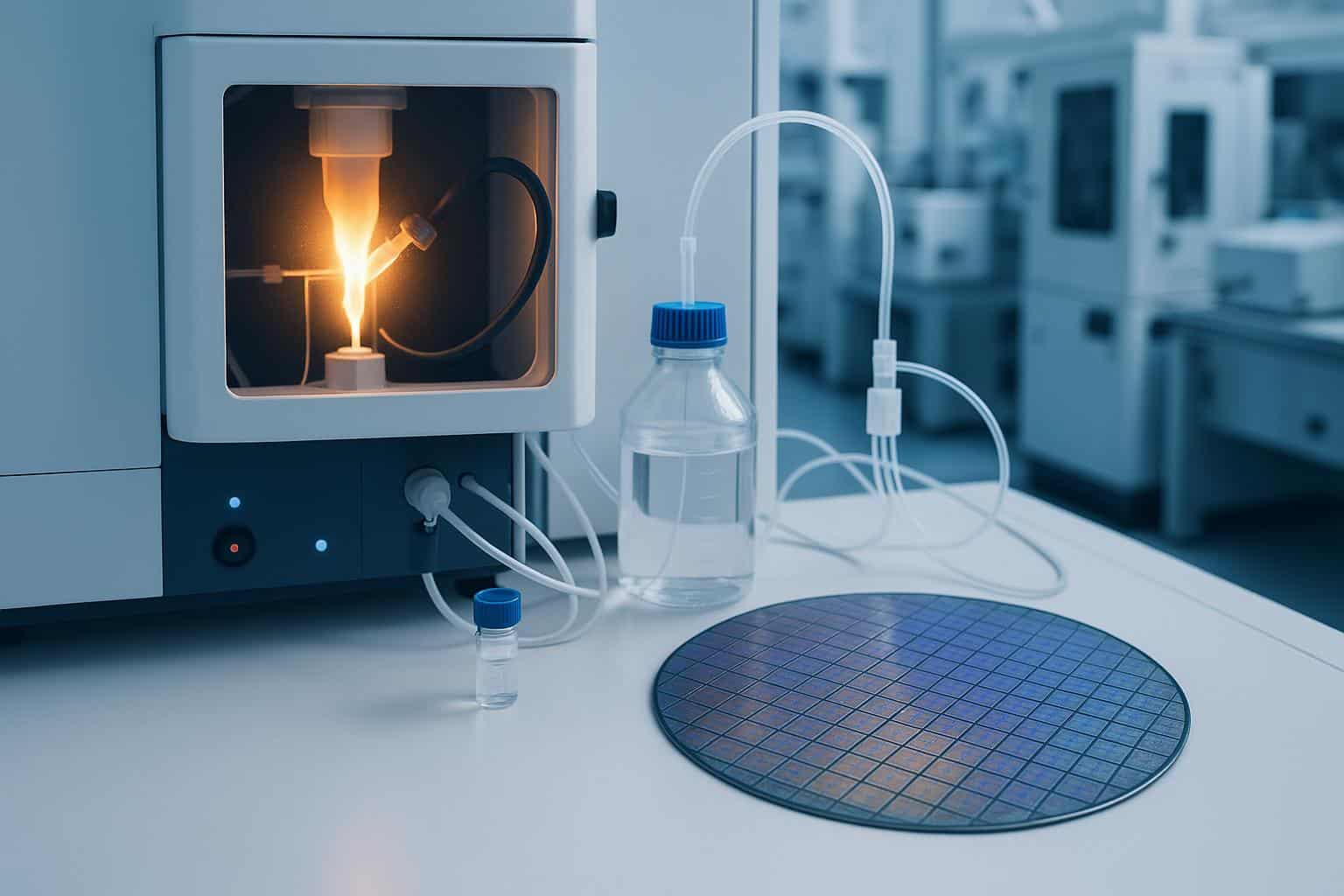 ICP-MS equipment analyzing trace metals in a semiconductor manufacturing cleanroom facility