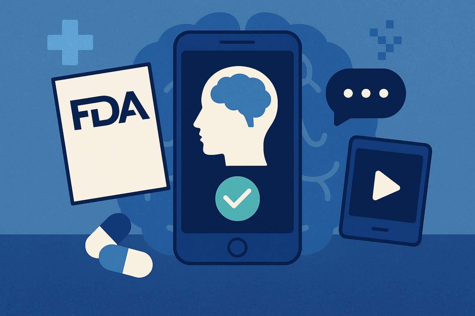 Mobile therapy app interface promoting FDA-cleared digital mental health treatment solutions