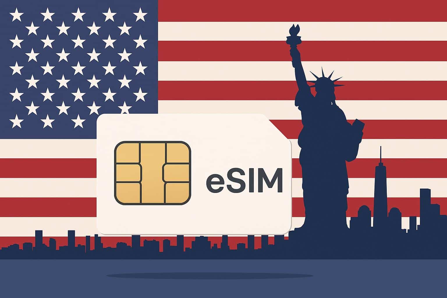 Smartphone displaying eSIM options on a USA map, highlighting top choices for travelers and locals