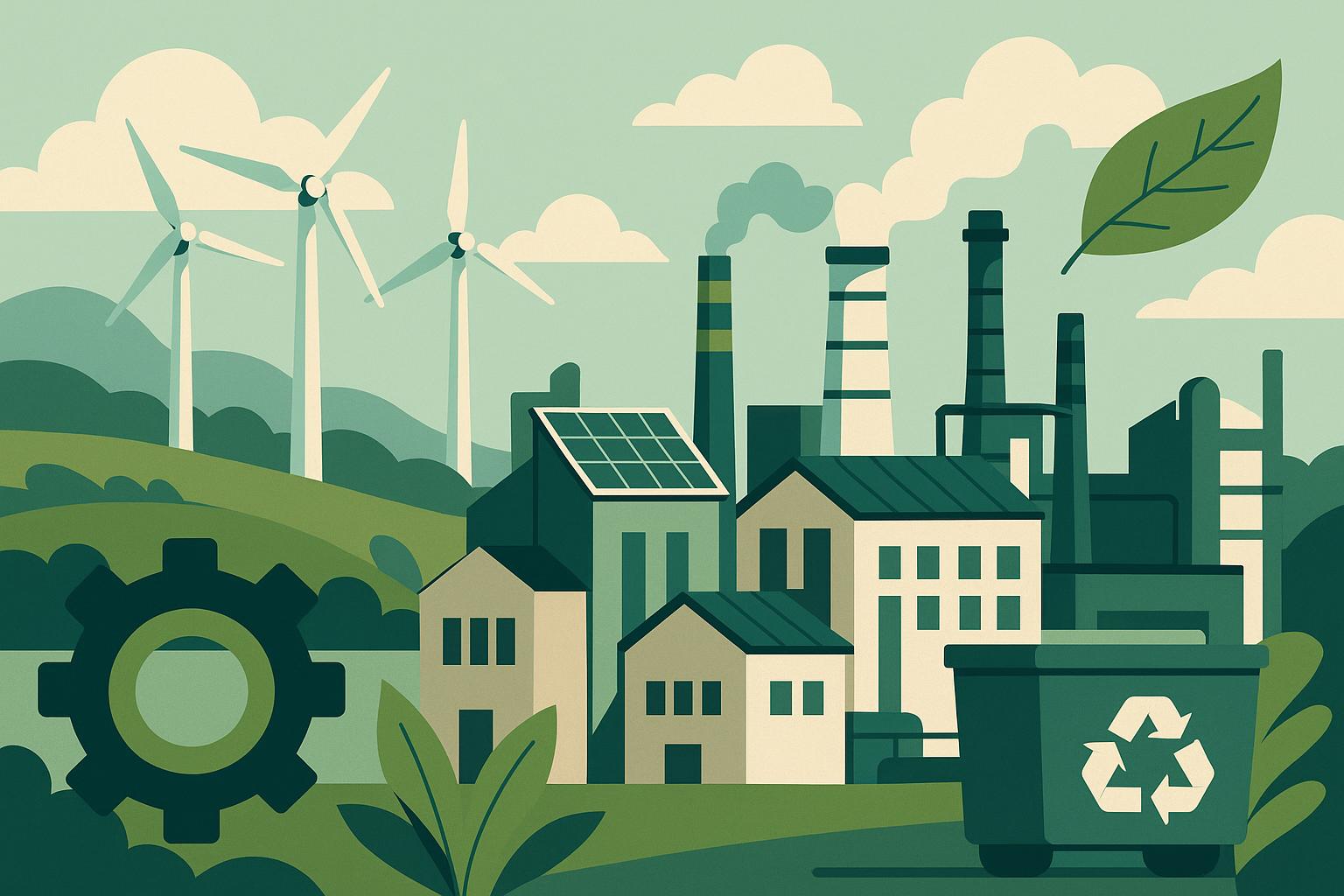 Eco-friendly technology and renewable energy powering sustainable industrial facilities