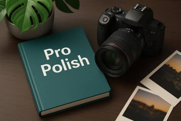AI enhancing amateur photo to professional quality for commercial use, vibrant before-and-after effect