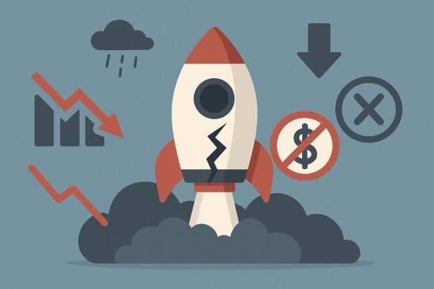 SaaS startup concept with declining graph symbolizing challenges after product launch
