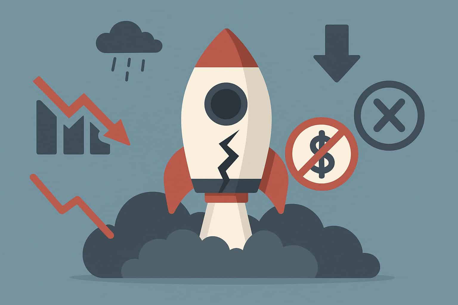 SaaS startup concept with declining graph symbolizing challenges after product launch