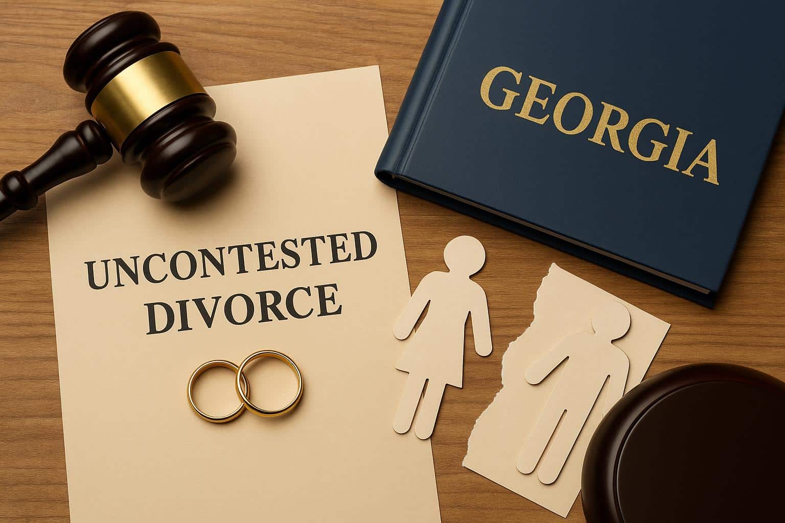 Gavel and legal documents symbolizing uncontested divorce process in Georgia courtroom