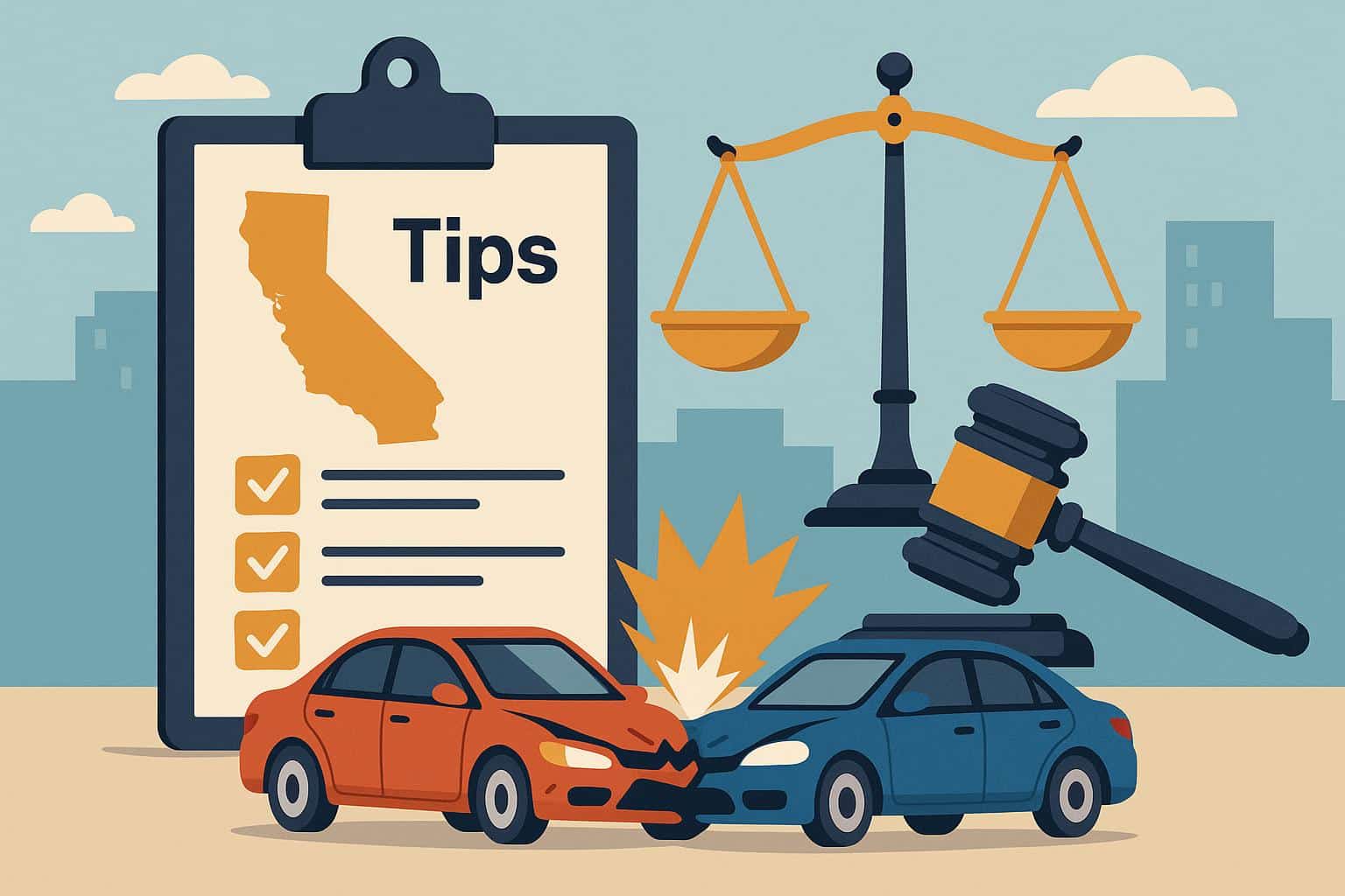 California car accident attorney consultation with legal documents and vehicle in background