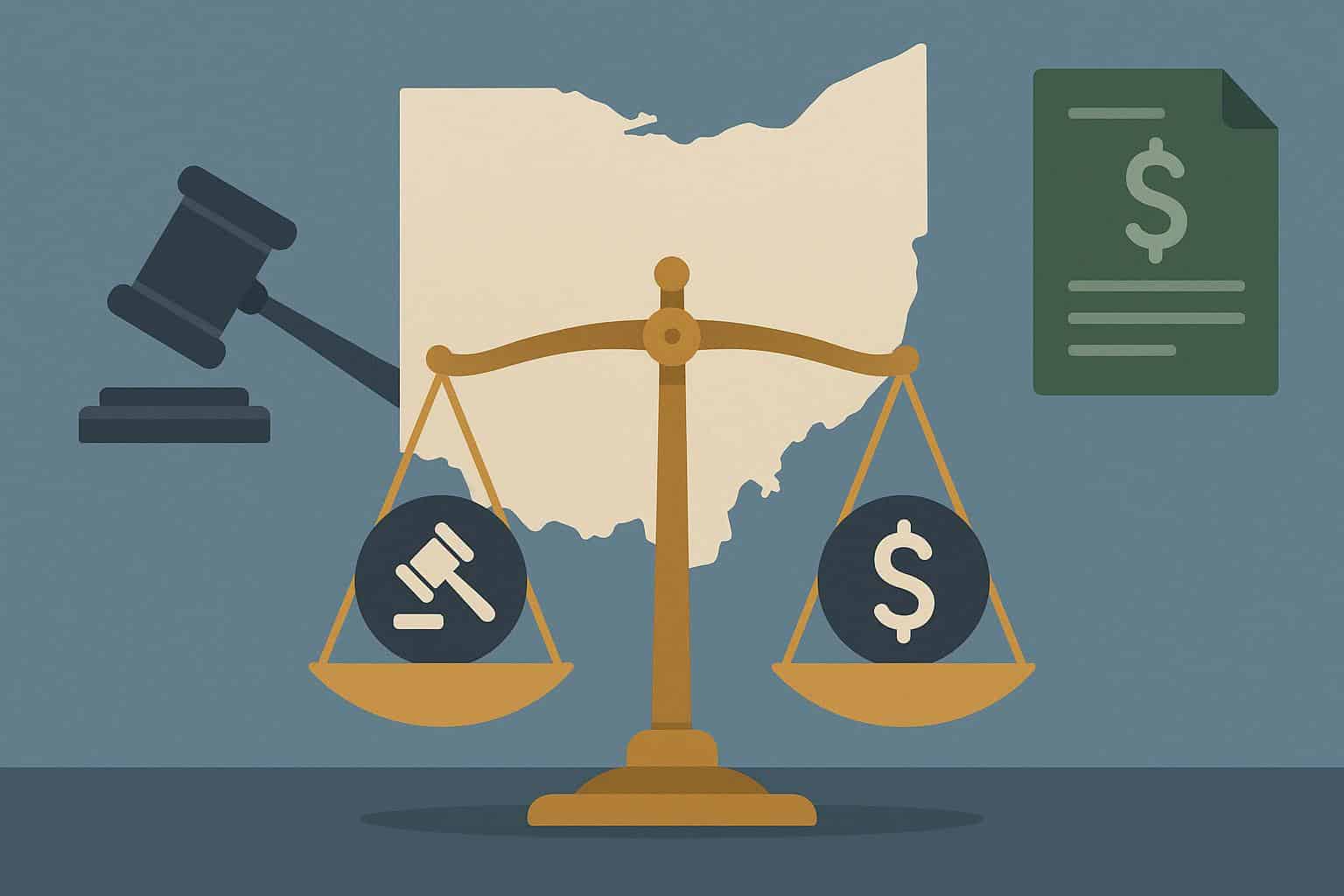 Courtroom scales symbolizing distinction between criminal fraud and civil fraud in Ohio law.