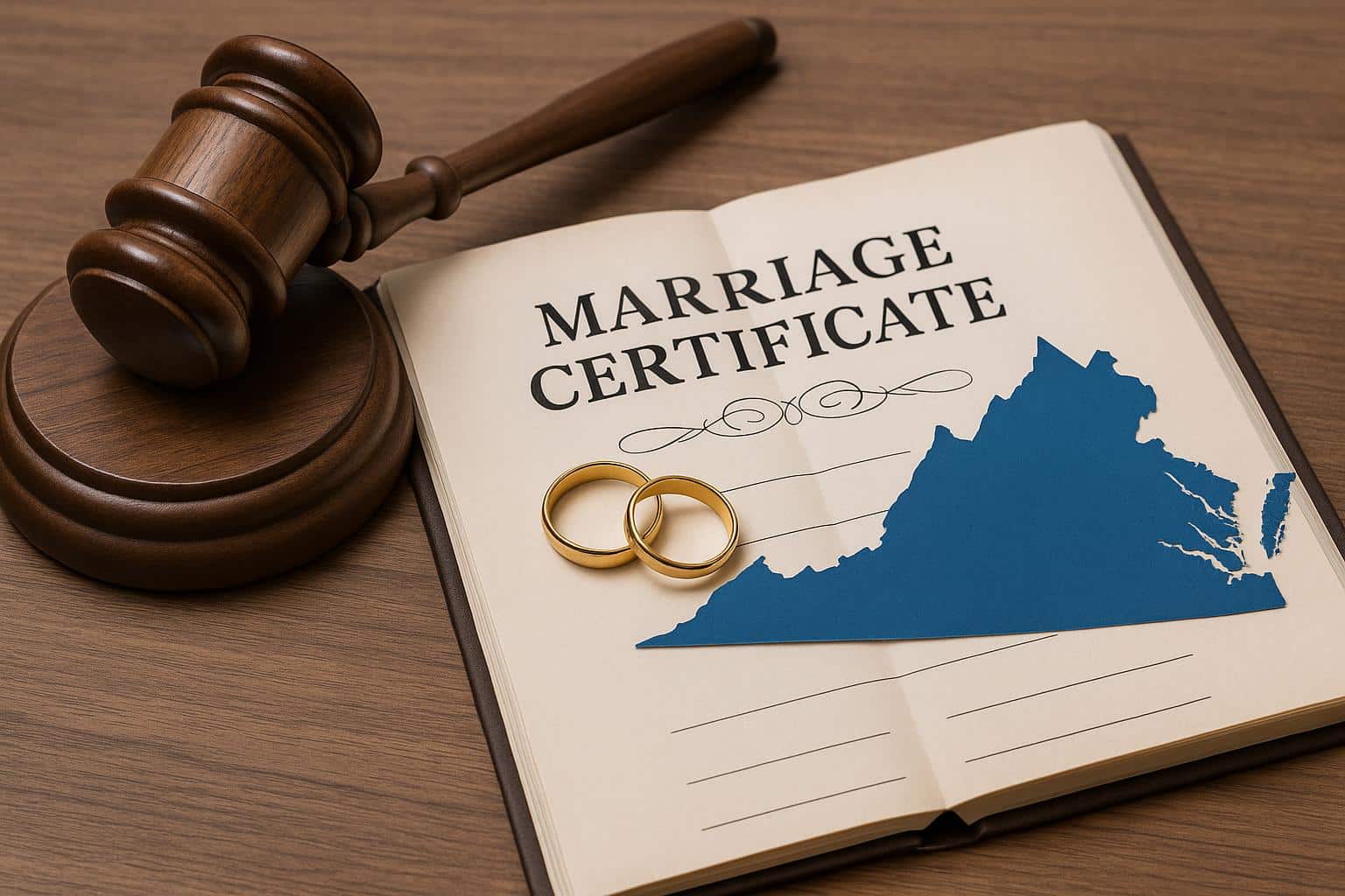 Wedding rings on a legal document symbolizing common law marriage in Virginia