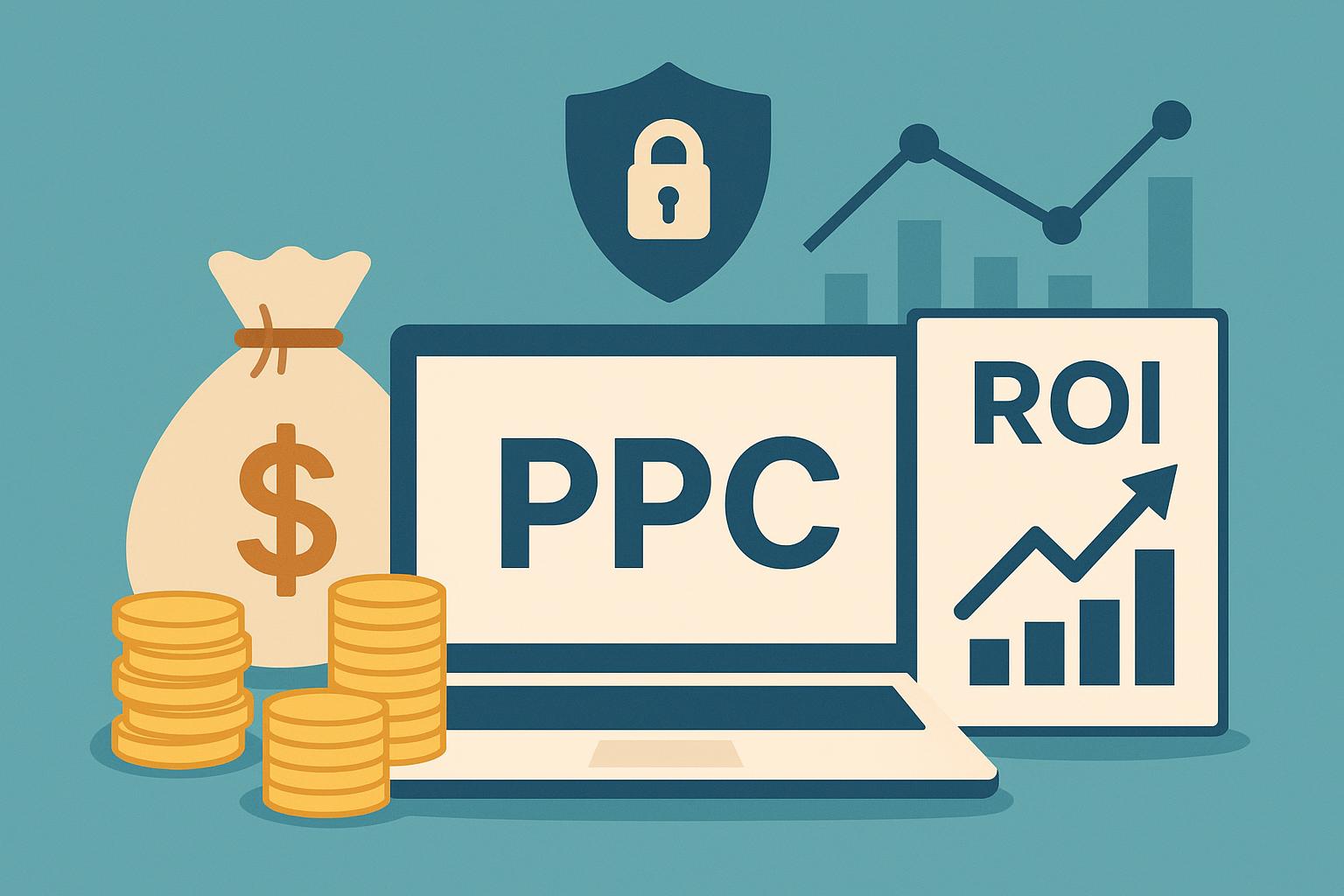 Digital marketing dashboard displaying PPC metrics and ROI analytics in a privacy-focused context