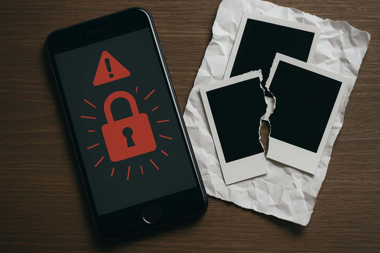 Confidential photos leaked online with digital lock symbol representing privacy breach