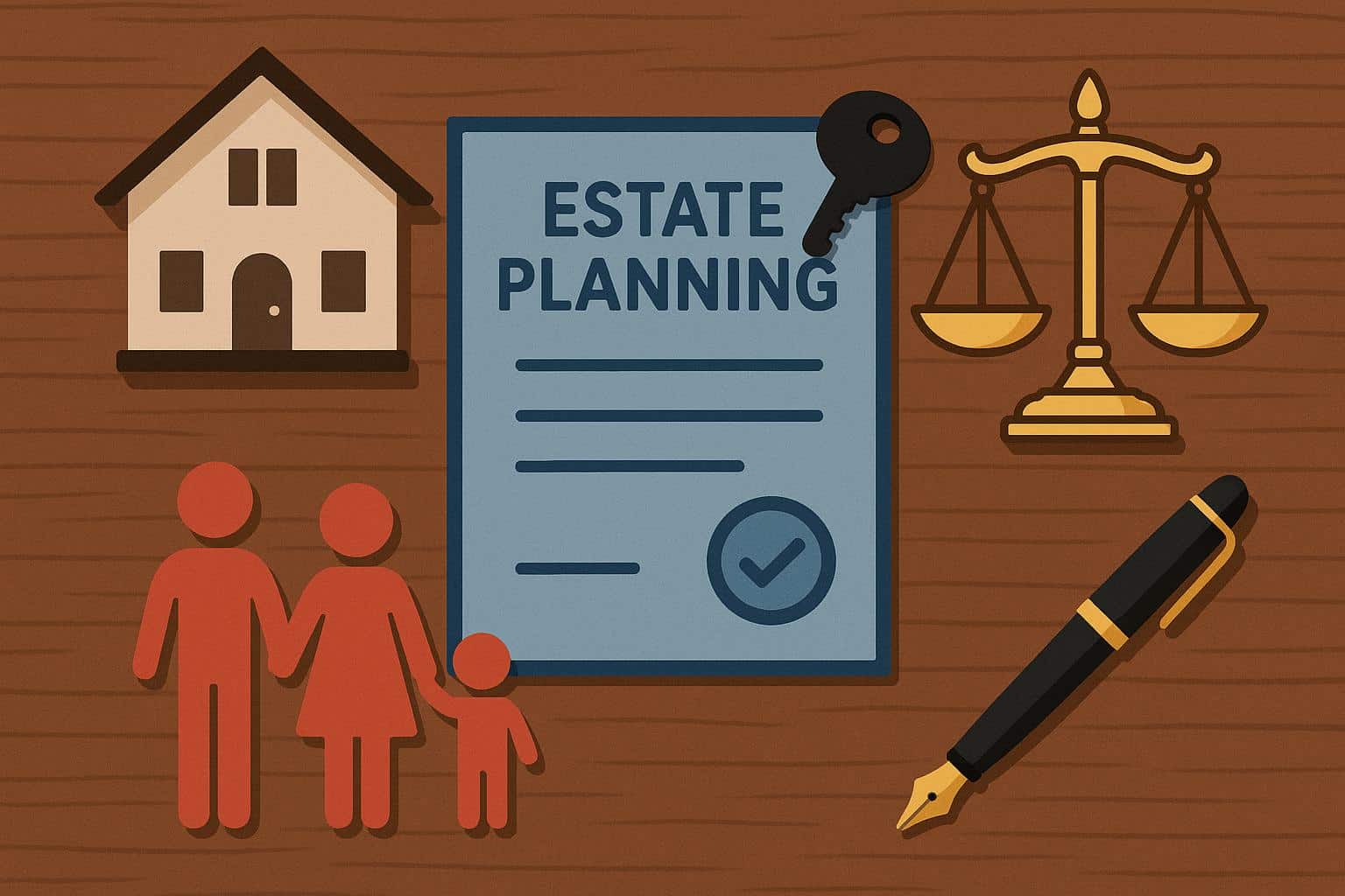 Estate planning documents, family, and house keys symbolizing protection and legacy planning