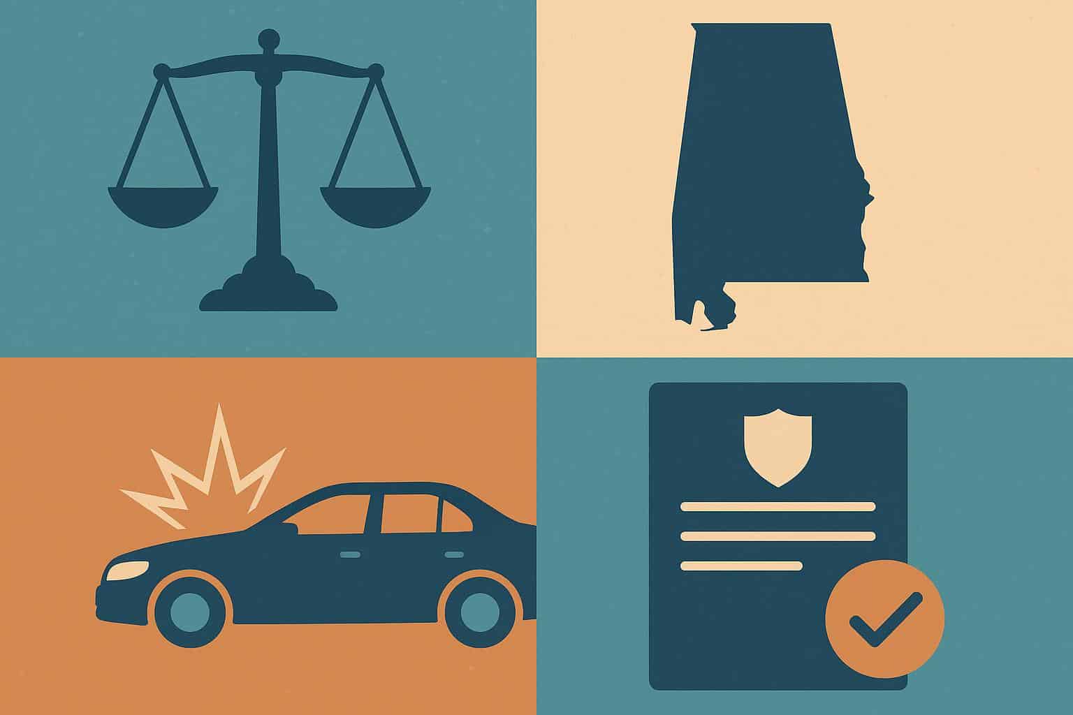 Alabama personal injury claim concept with legal documents, gavel, and state outline