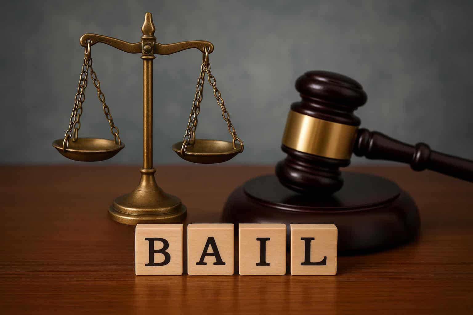 Gavel, courthouse, and bail documents representing Florida's bail process and legal system