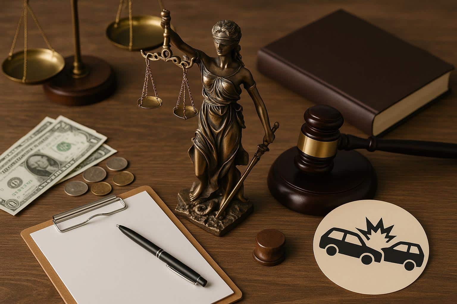 Scales of justice with gavel and legal documents representing personal injury claim decisions