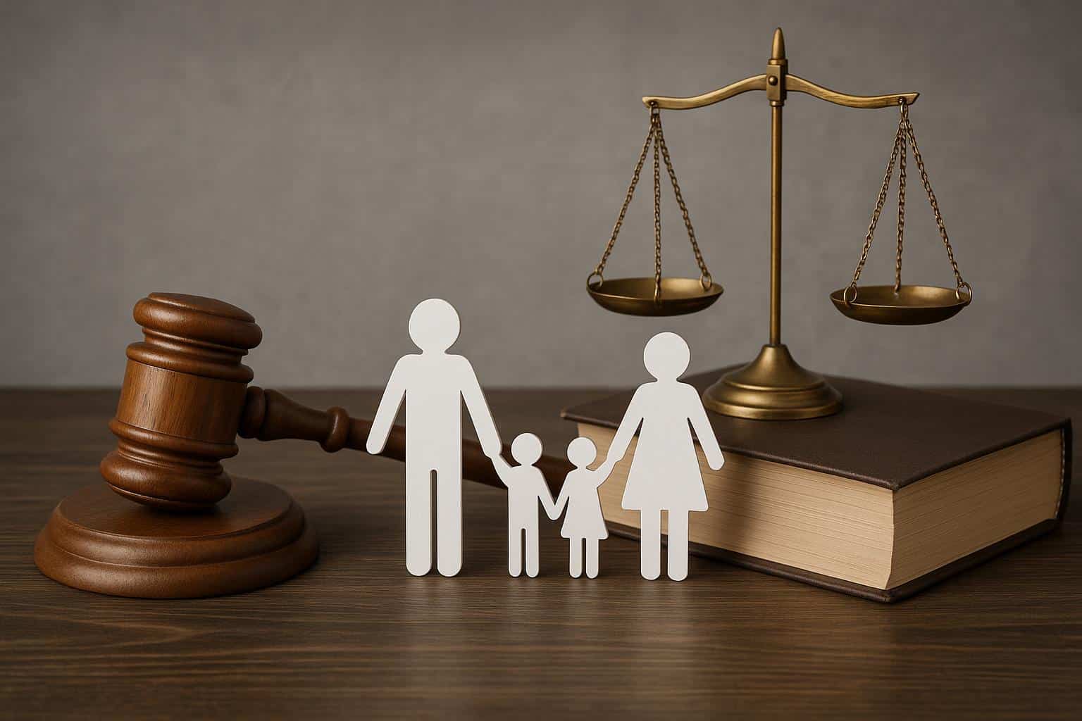 Gavel and legal documents on desk representing qualities of a trustworthy family lawyer