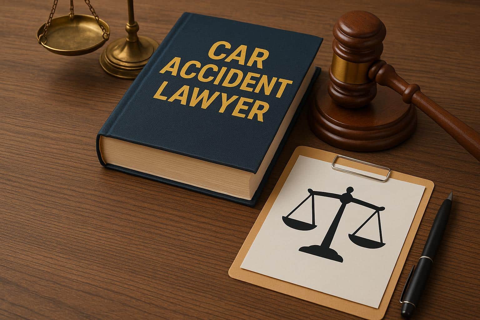 Car accident lawyer discussing case details with client over documents and legal paperwork