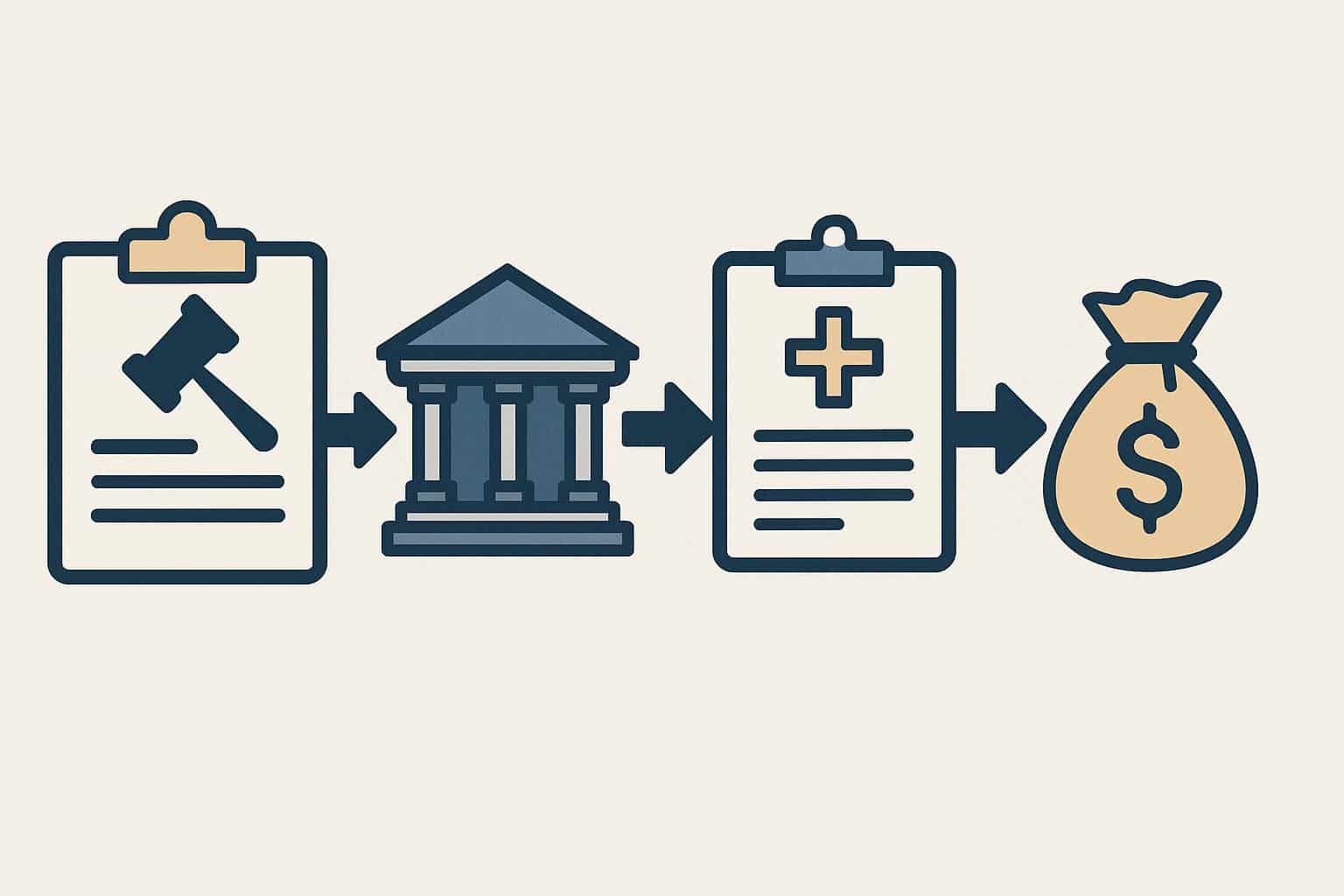 Courtroom gavel and legal documents symbolizing Texas personal injury case process to settlement