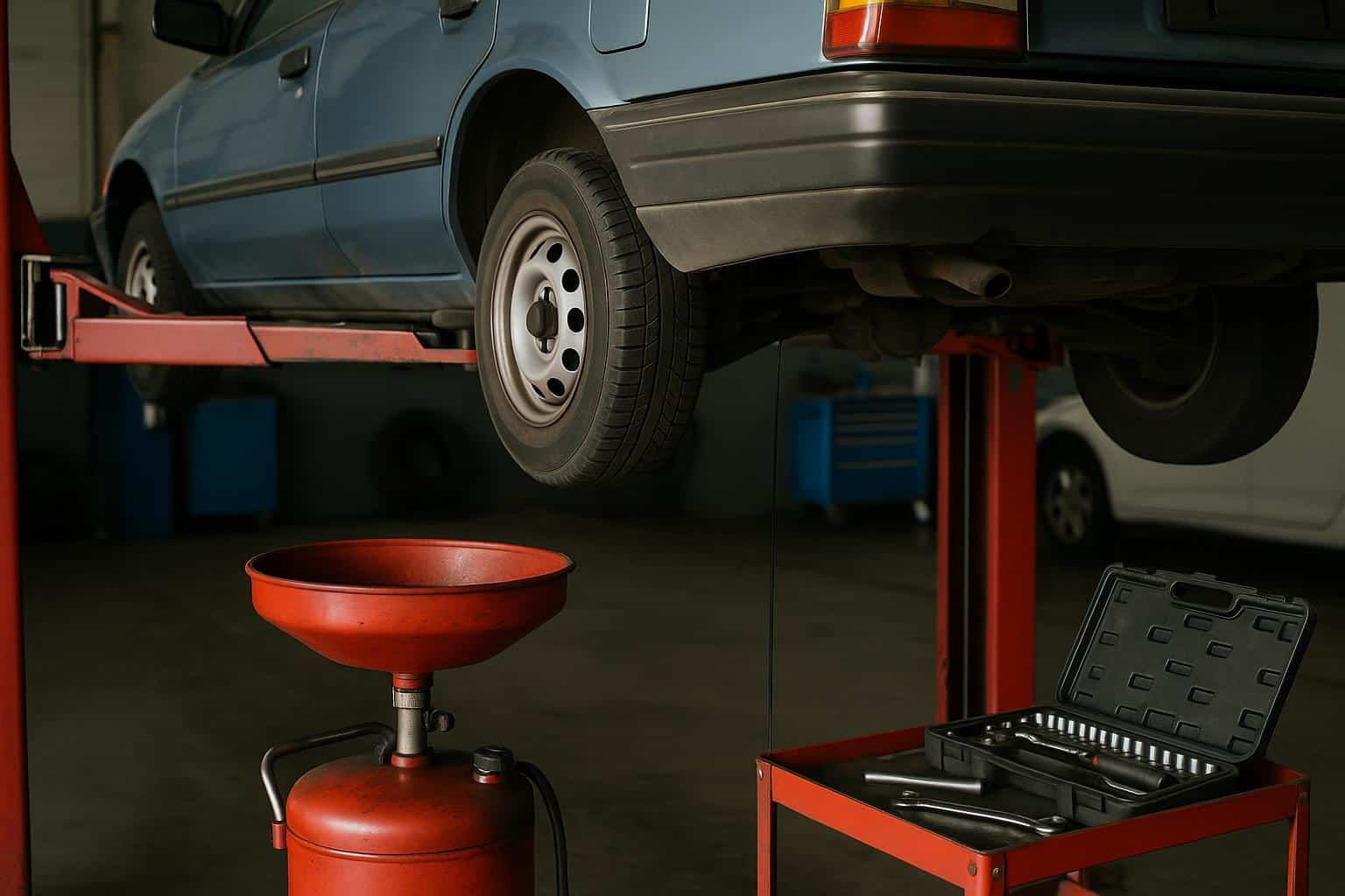 Mehaničar mijenja ulje na starijem automobilu u automehaničarskoj radionici, ističući rast franšize