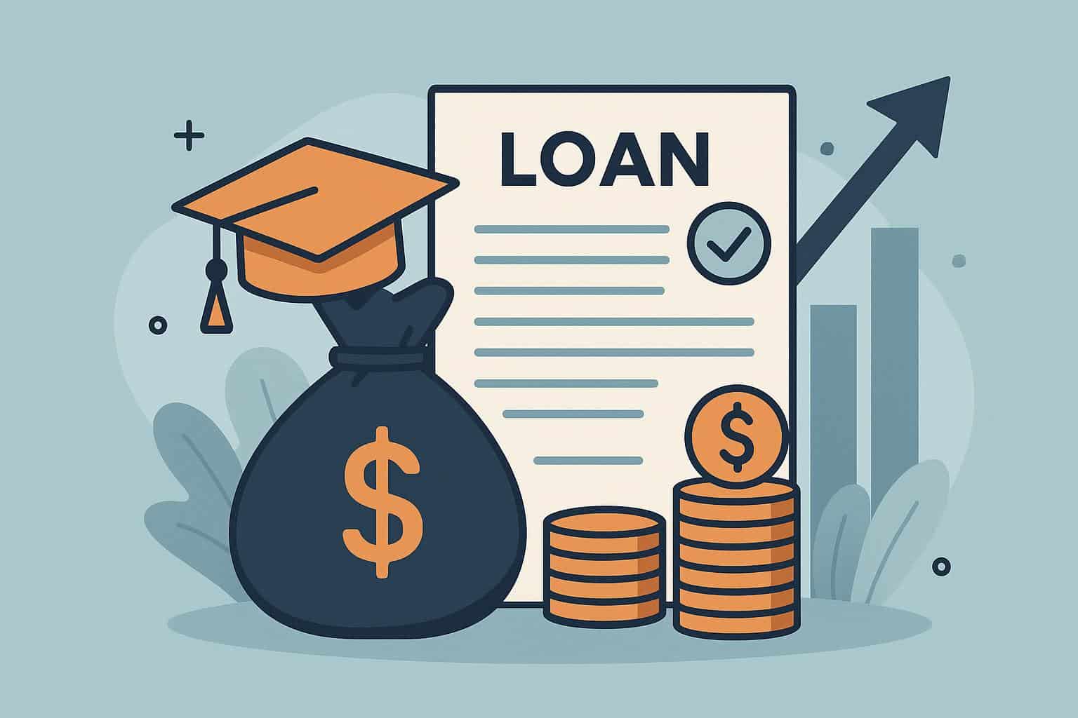 Stack of books, graduation cap, and loan application form representing educational loan content benefits