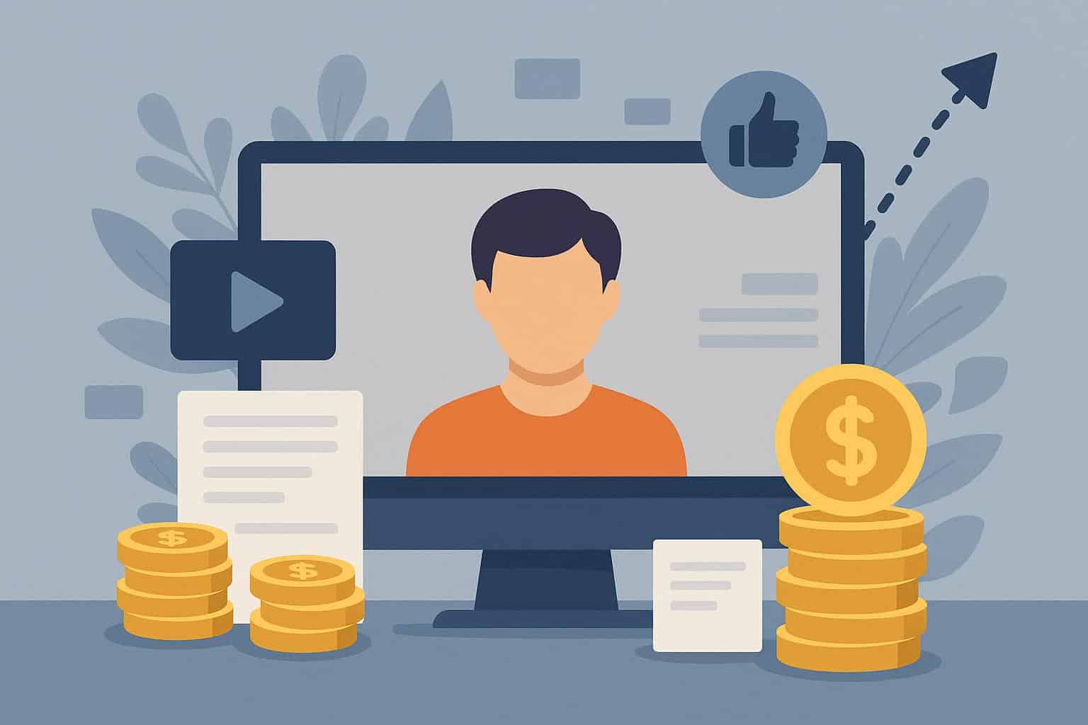 Laptop displaying analytics and digital earnings concepts for online faceless content creators