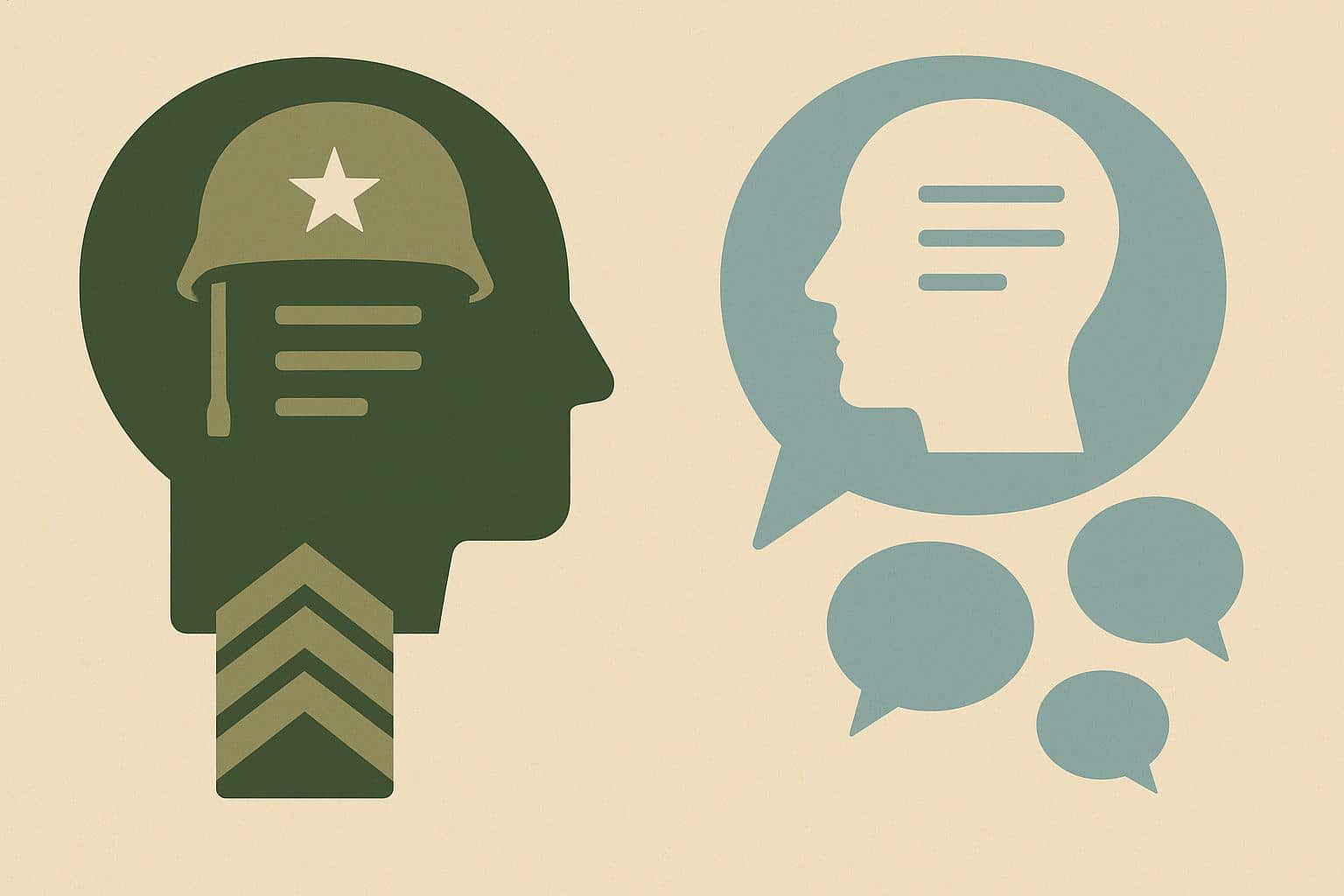 Military veteran in uniform engaging in direct, action-oriented conversation for communication styles